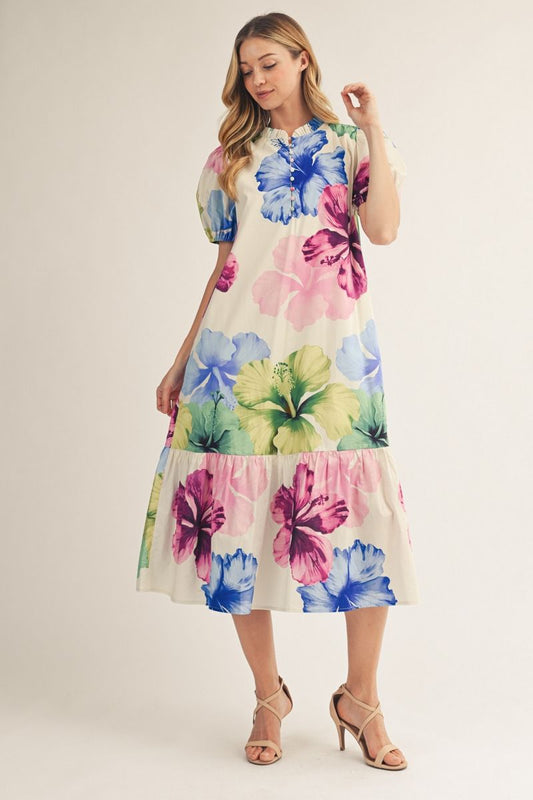 H50717 Big Floral Midi Dress