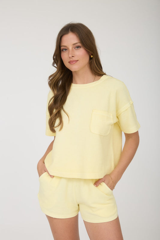 J5ST1013A Ribbed Pocket Detail Top