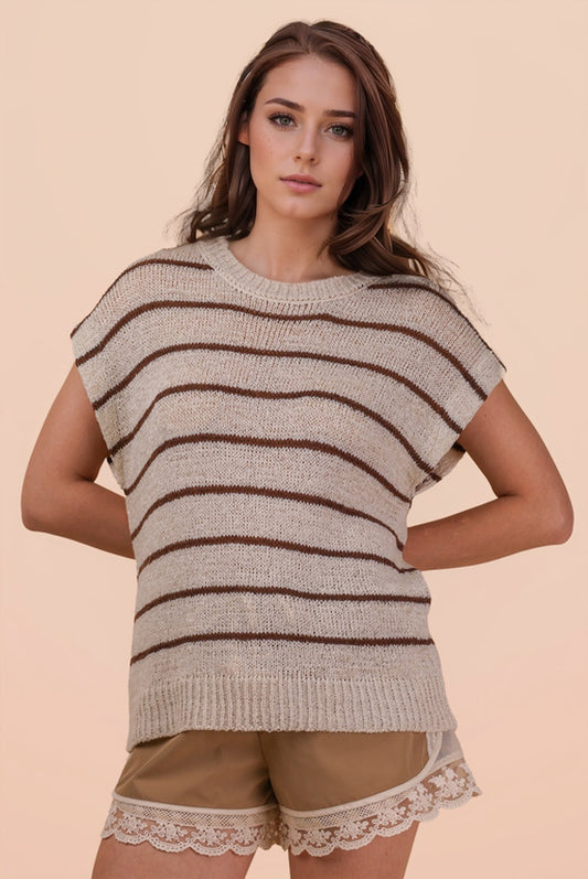 12W3319N Striped Sweater Top
