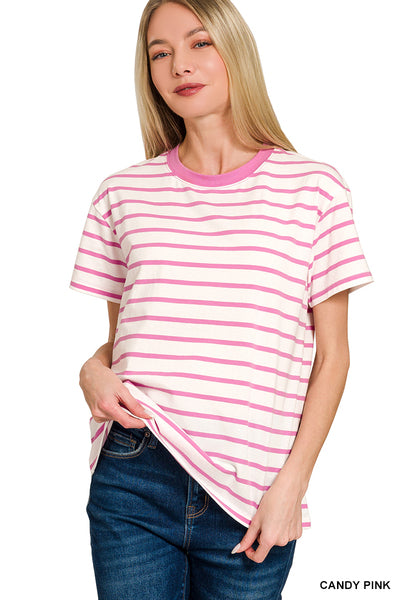 CT-3506Y Striped Crew Neck Tees