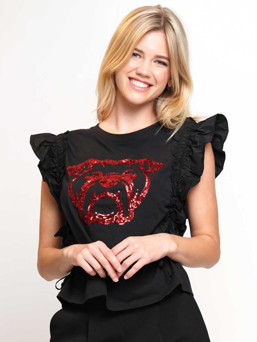 T230229 Ruffle Sleeve Game Day Top