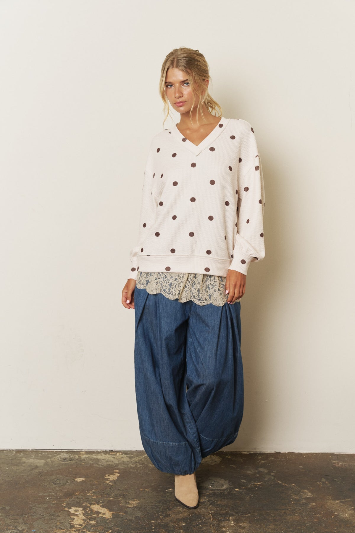 B6FT1076A Polka Dot Textured Top