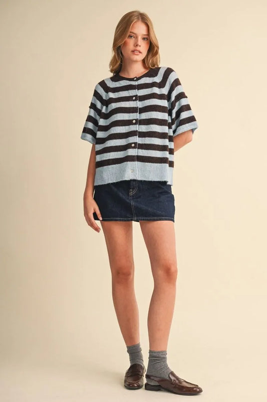 MSW11671 Striped Short Sleeve Sweater Top