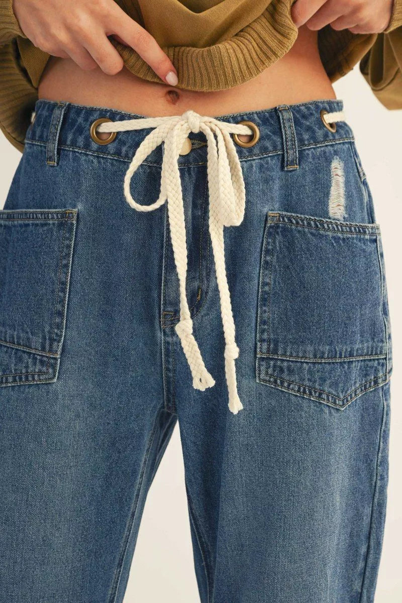 H50022 Drawstring Waist Barrel Jeans