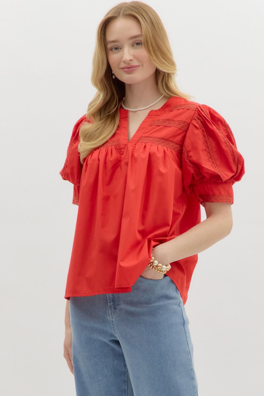 T26415 Solid Puff Sleeve Top