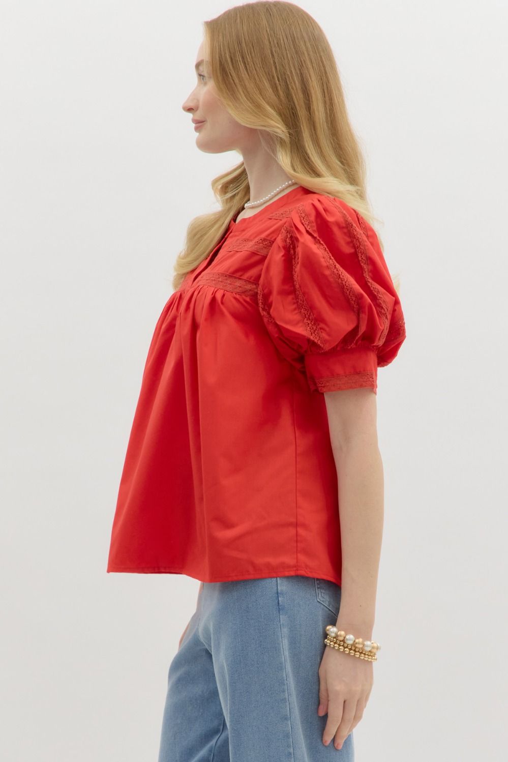 T26415 Solid Puff Sleeve Top