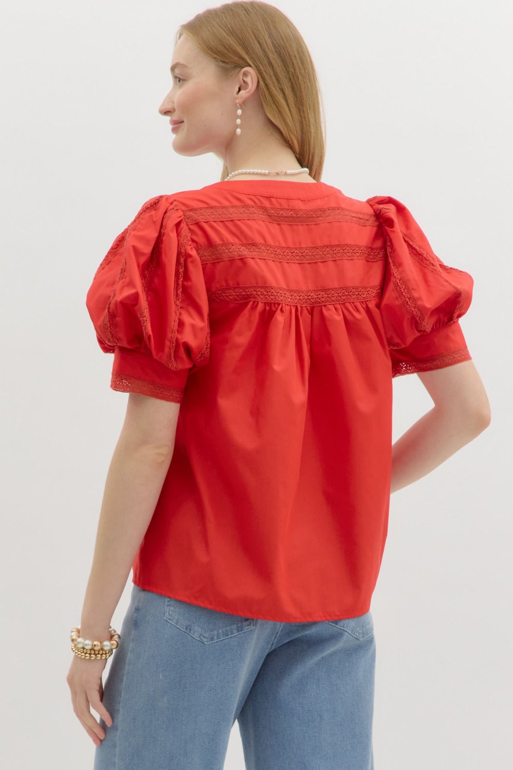 T26415 Solid Puff Sleeve Top