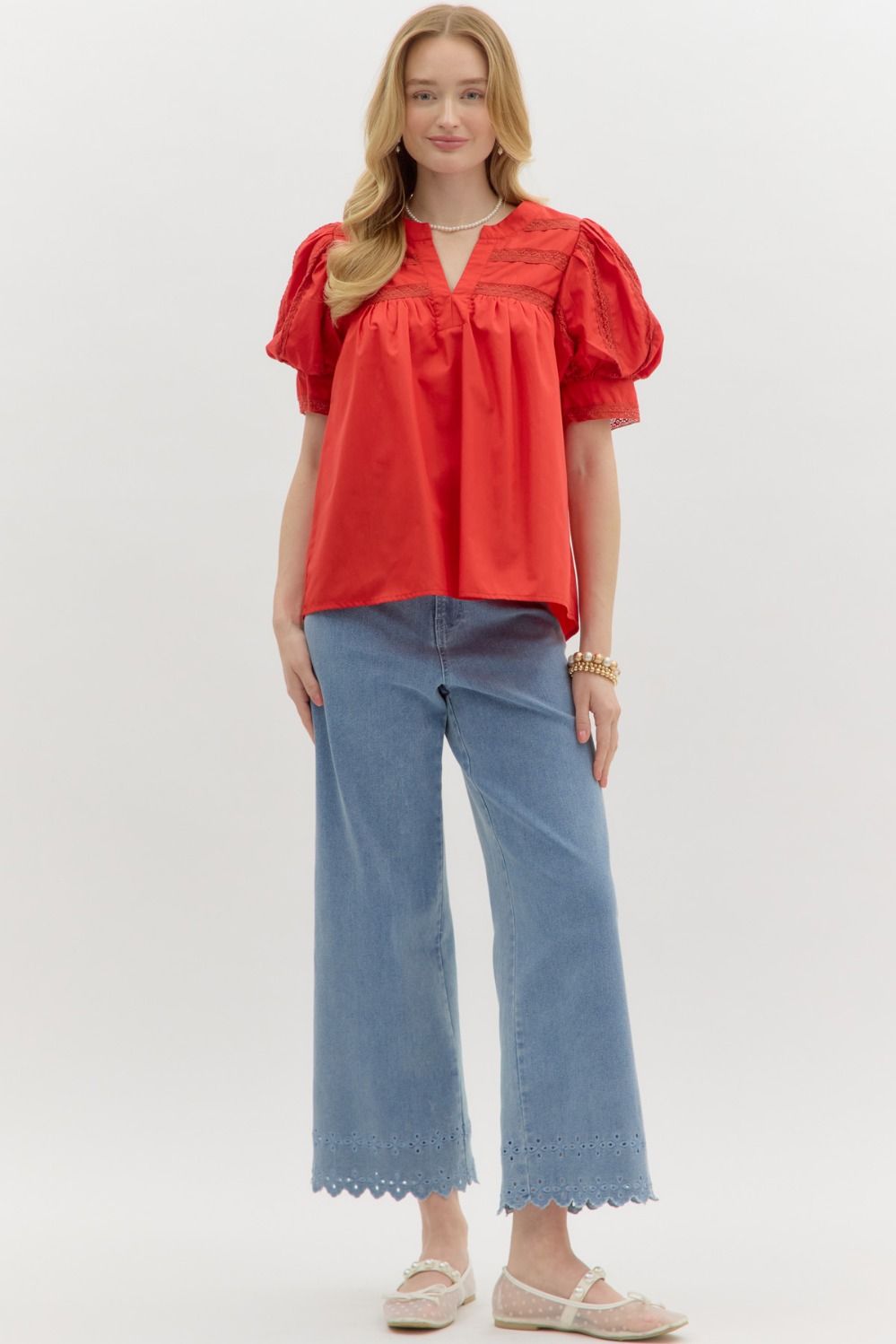 T26415 Solid Puff Sleeve Top