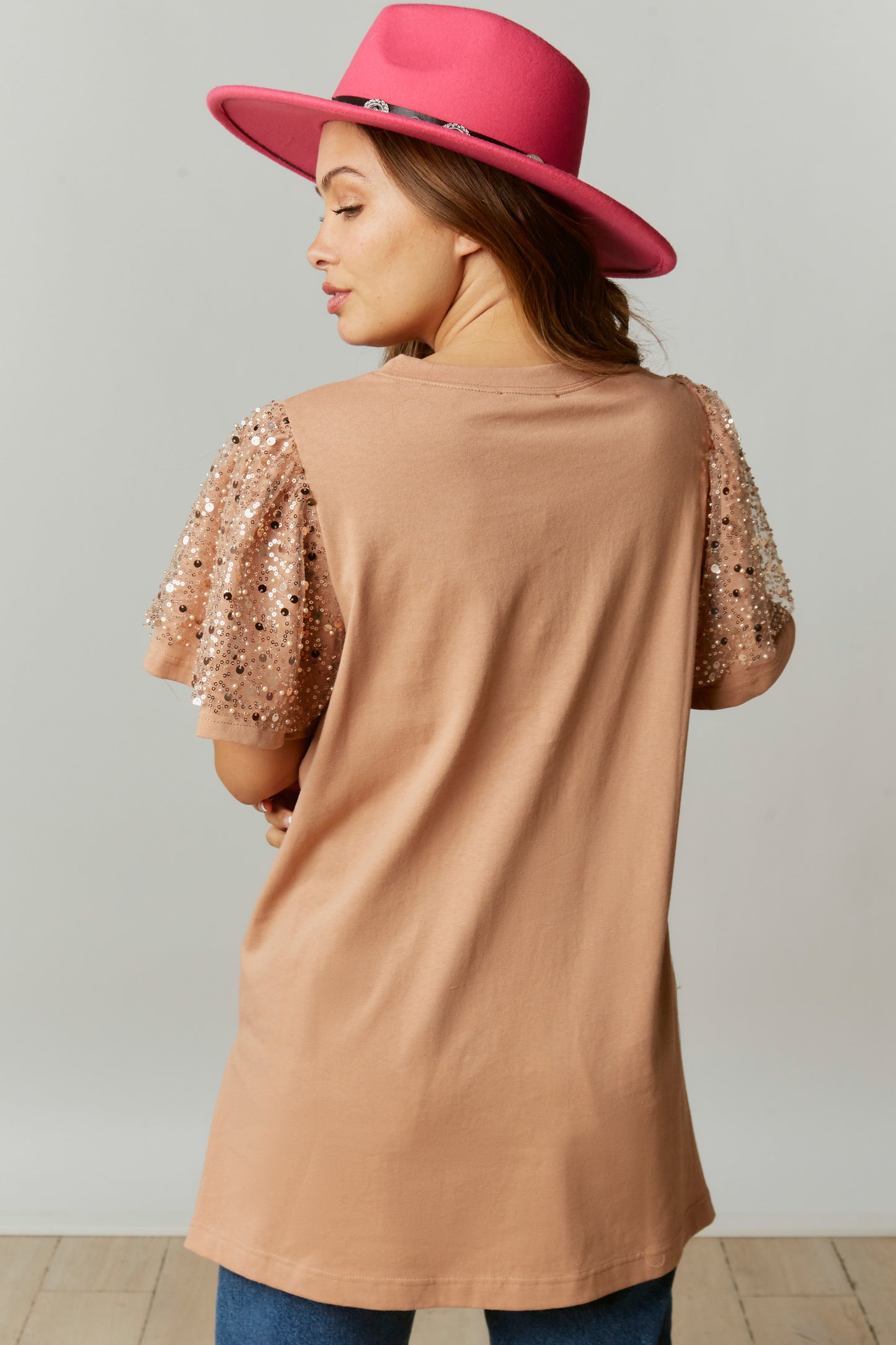 IFKT54038-01 Sequin Short Sleeve Top