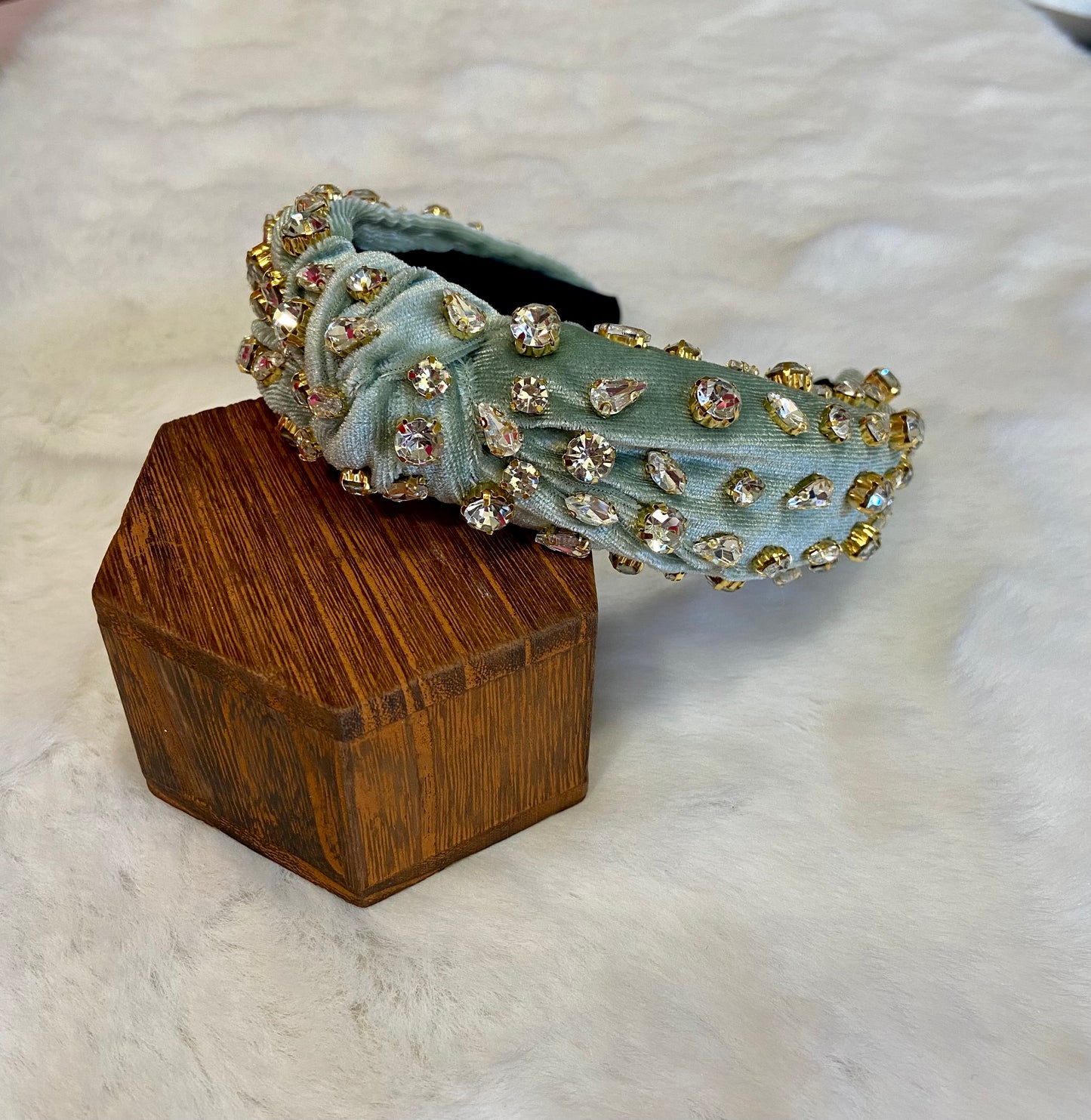 F2856 Corduroy Crystal Top Knot Headband