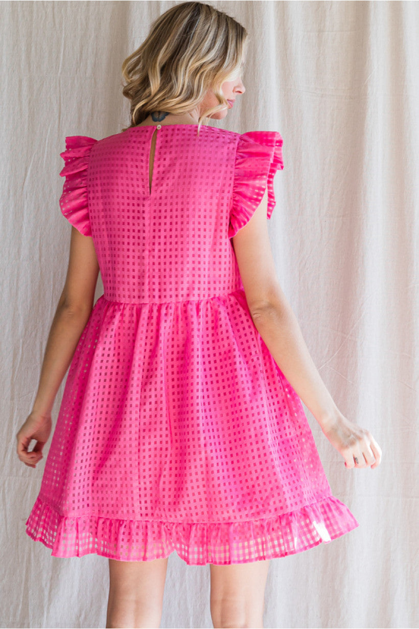 G9851 Textured Check Babydoll Dress