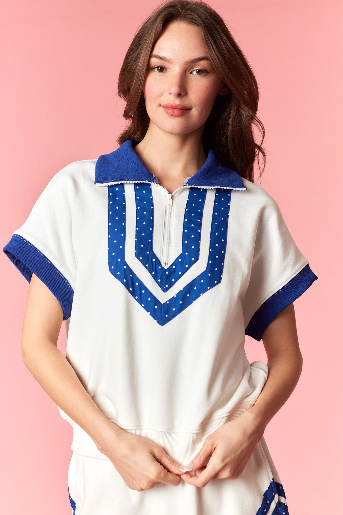 IKT300832-01 Polka Dot Quarter Zip Top