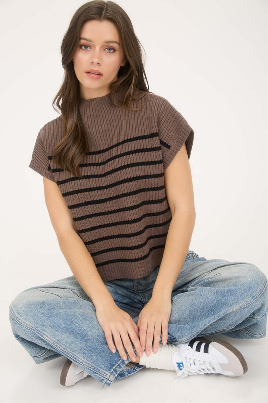 B5FT1014 Striped Mock Neck Sweater
