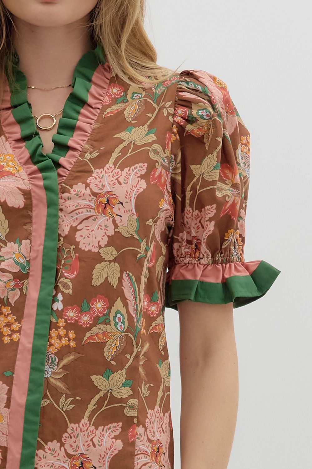 T27949 Floral Print Puff Sleeve Top