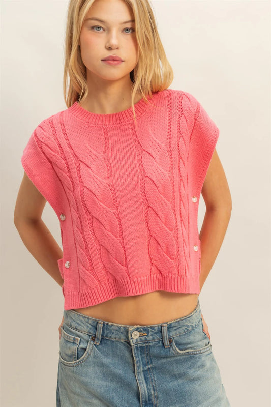 HF25E872 Cable Knit Sleeveless Sweater
