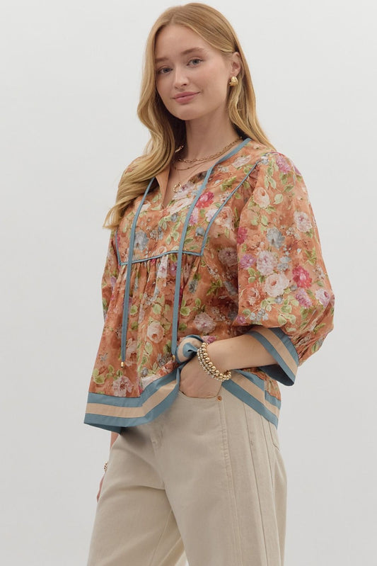 T27218 Vintage Floral Pattern Top