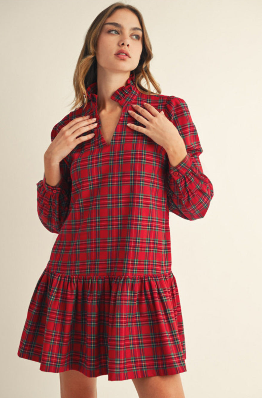 H12522 Long Sleeve Checker Dress