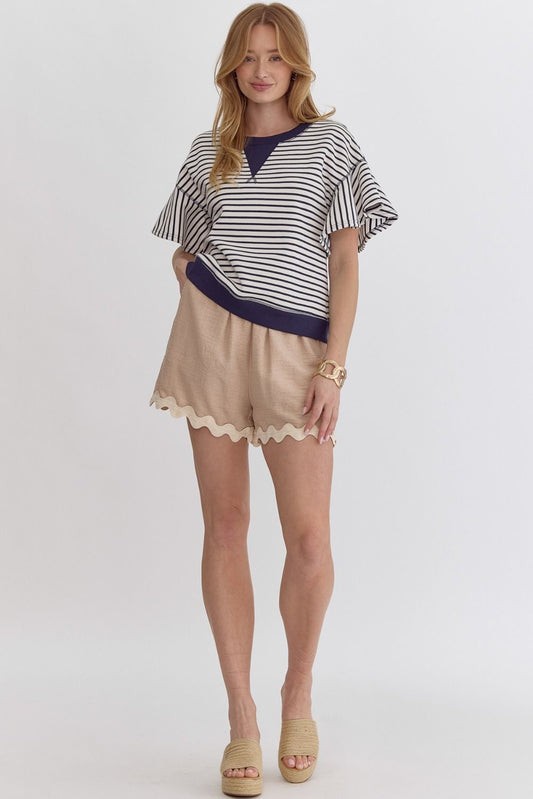 T23500 Striped Ruffle Sleeve Top