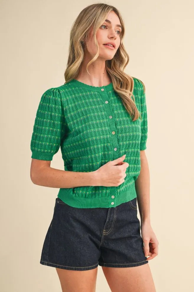 MSW11254 Button Down Pointelle Sweater Top