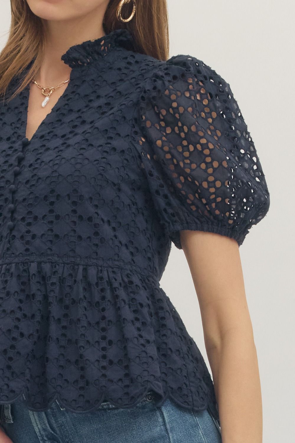 T30420 Short Sleeve Eyelet Top