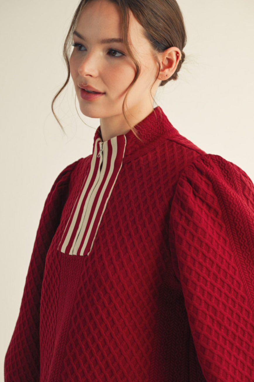 B12662-1 Textured Fabric Long Sleeve Top