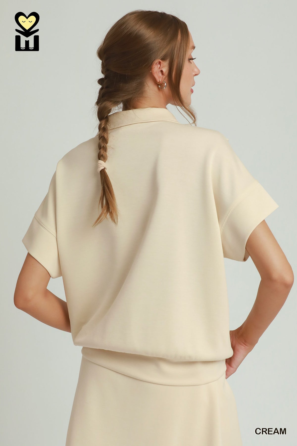 H1085-T Ruffle Quarter Zip Top