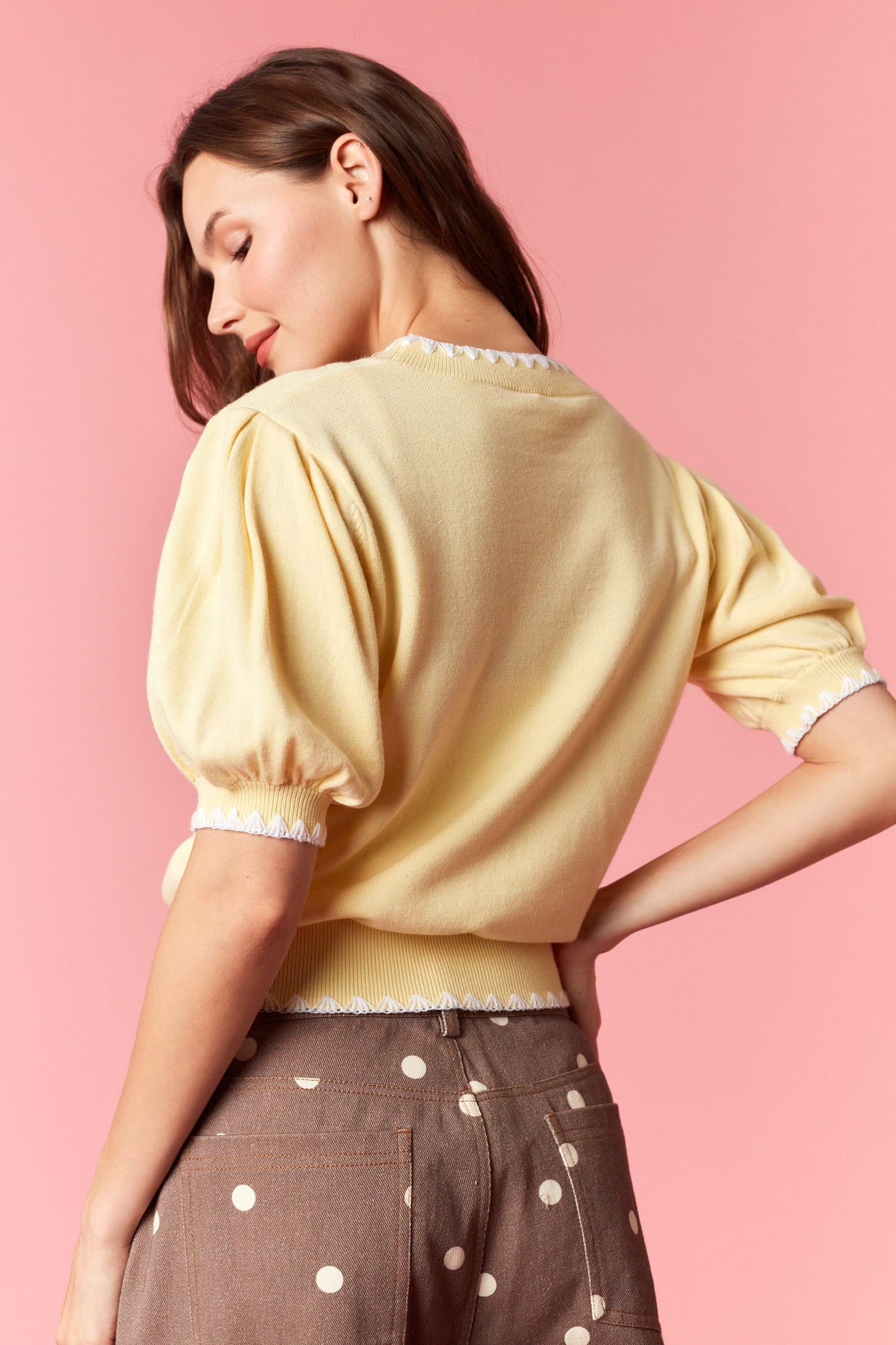 IKT39718-04 Bubble Sleeve Sweater Top