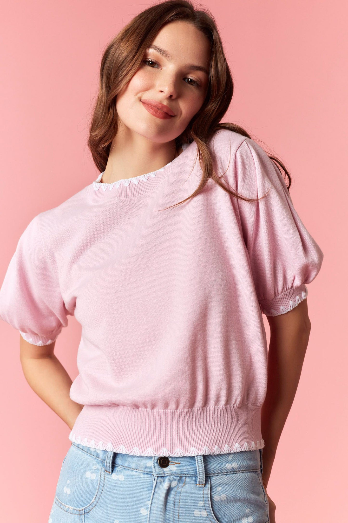 IKT39718-04 Bubble Sleeve Sweater Top