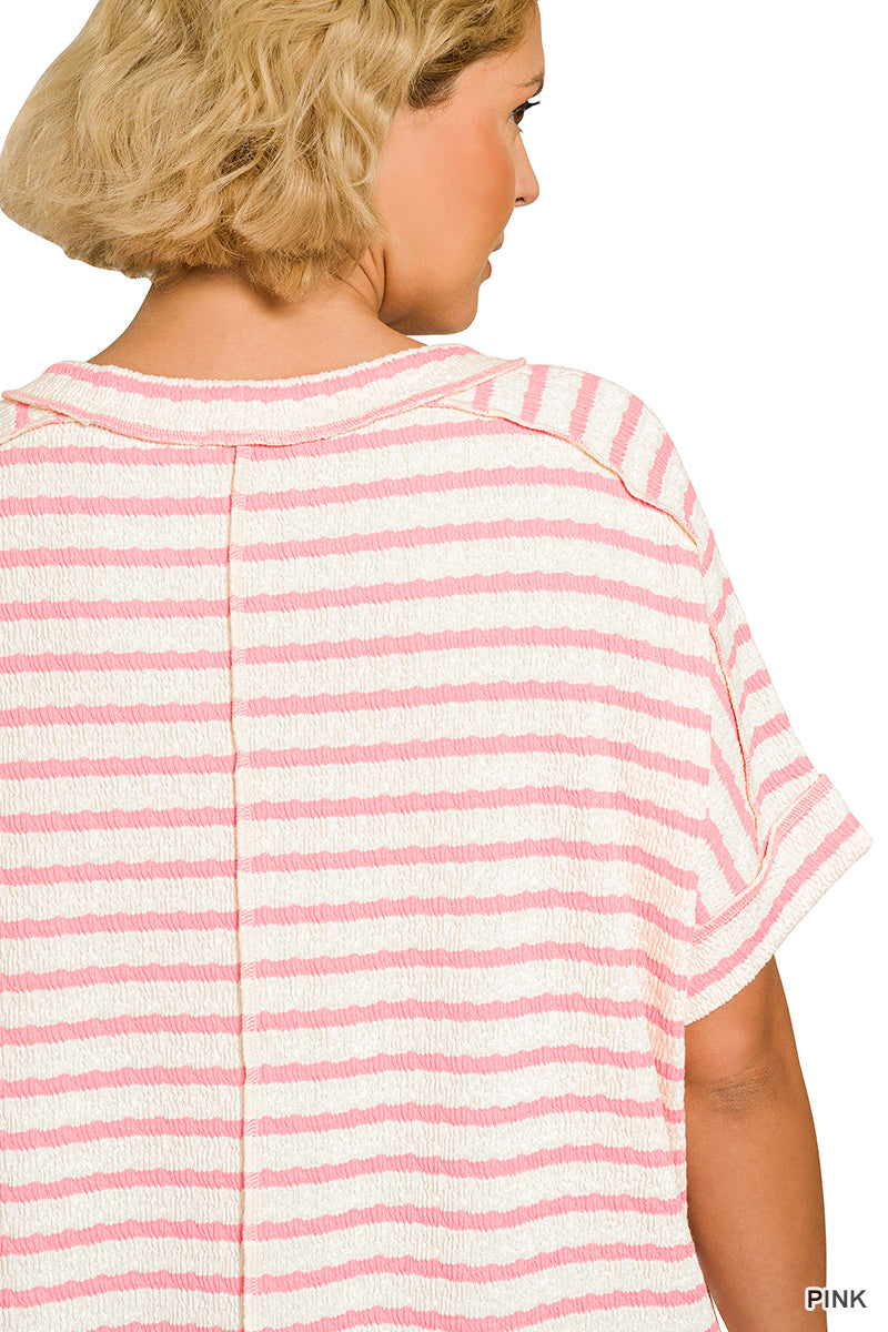 CTL-8615X5 Curvy Striped Hi-Low Tee