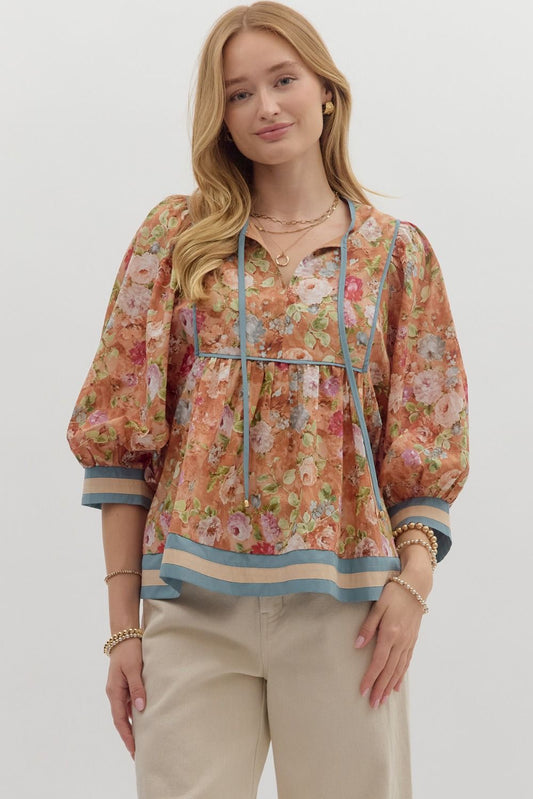 T27218 Vintage Floral Pattern Top