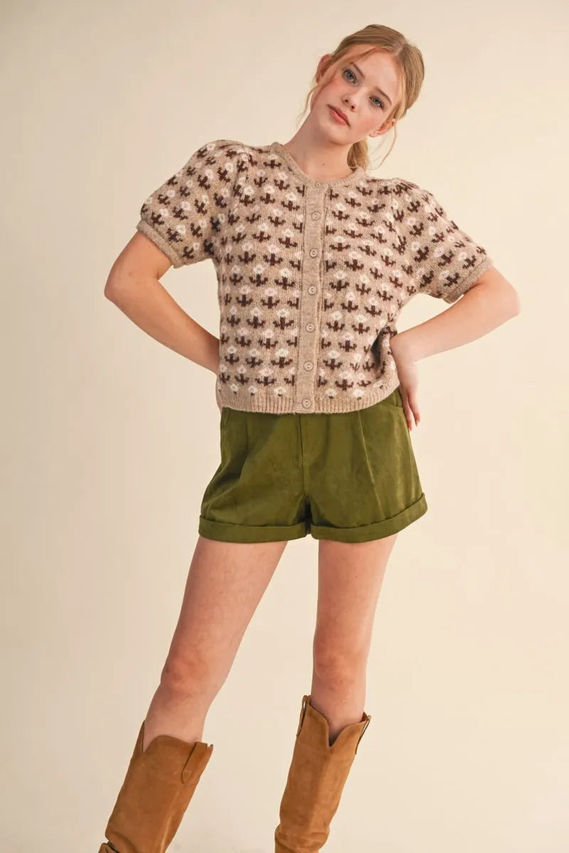 MSW11259 Floral Puff Sleeve Sweater