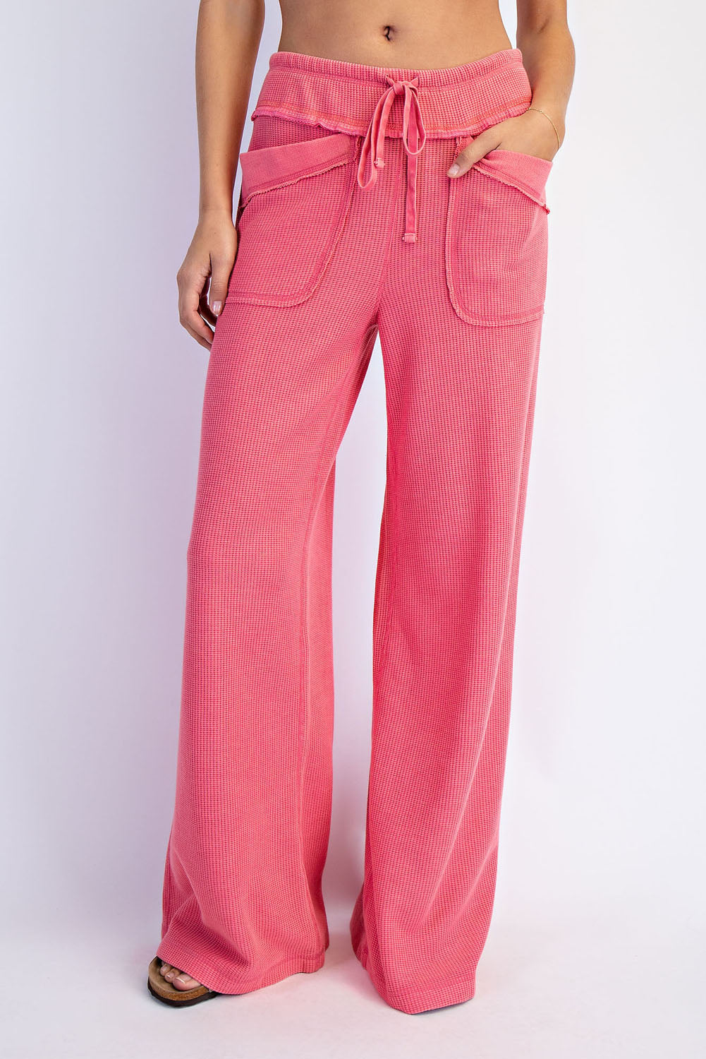 P6449 Mineral Washed Honeycomb Wide Leg Pants