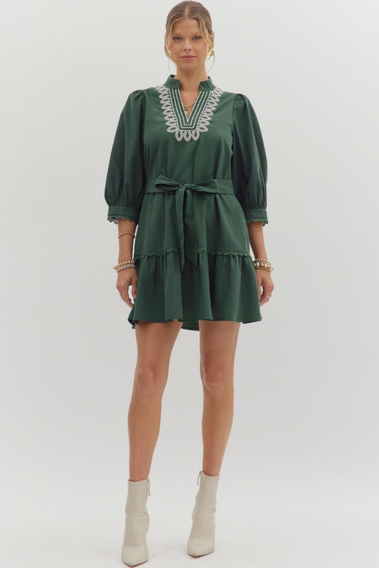 D27990 Solid 3/4 Sleeve Mini Dress