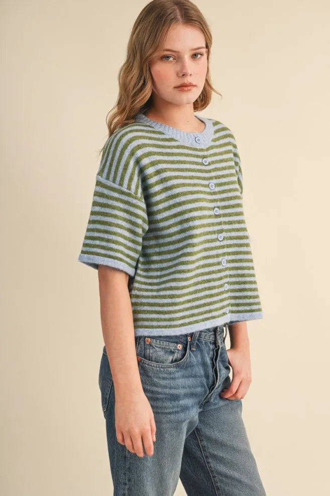 MSW11399 Striped Short Sleeve Sweater