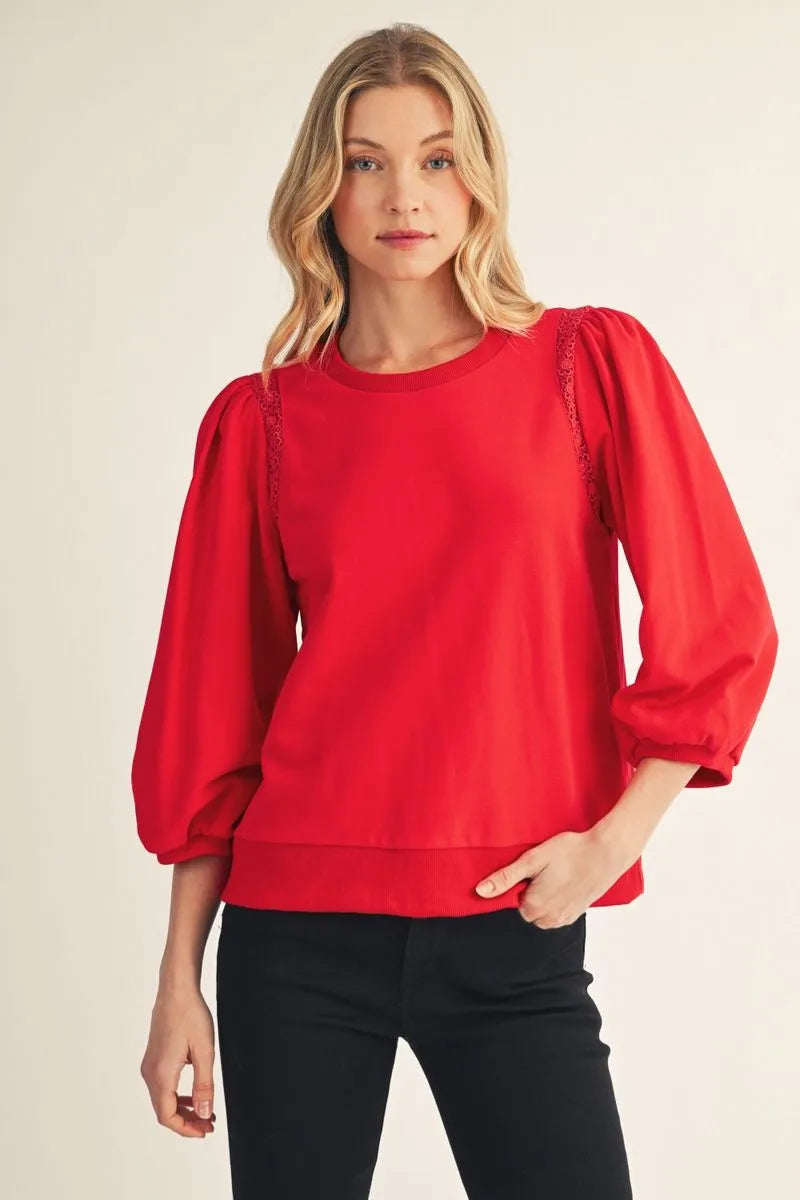 M51239 3/4 Sleeve Solid Top