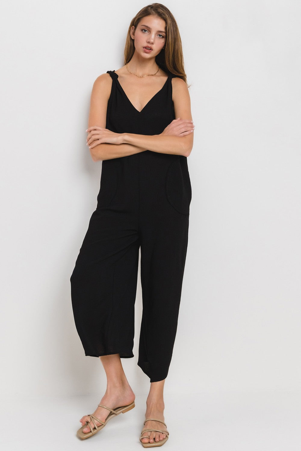 BEU62052SA Solid V-Neck Jumpsuit