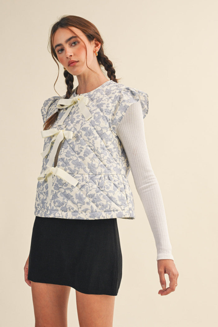 MJK4427 Floral Quilted Vest