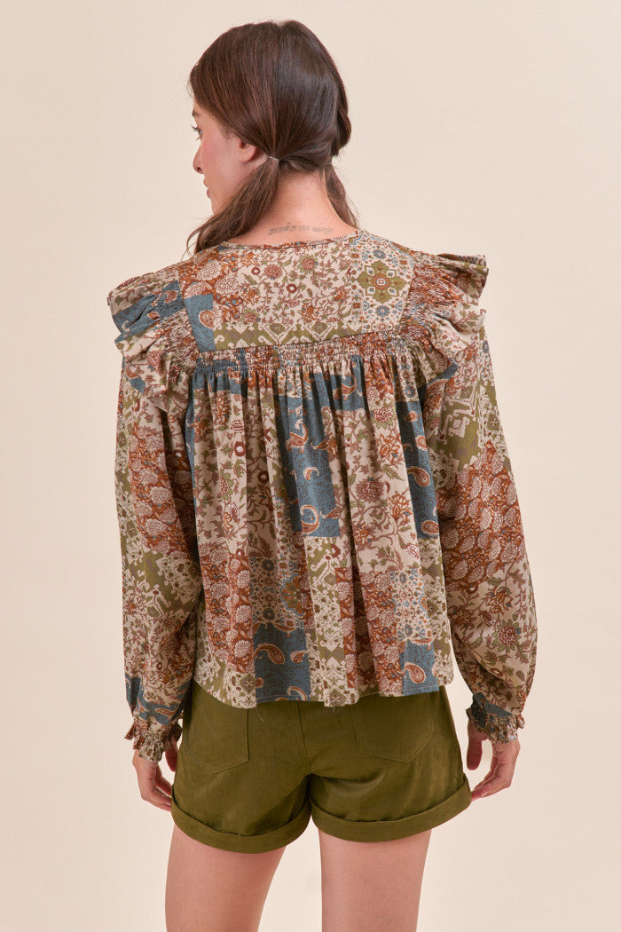 MTP4350 Patchwork Printed Blouse