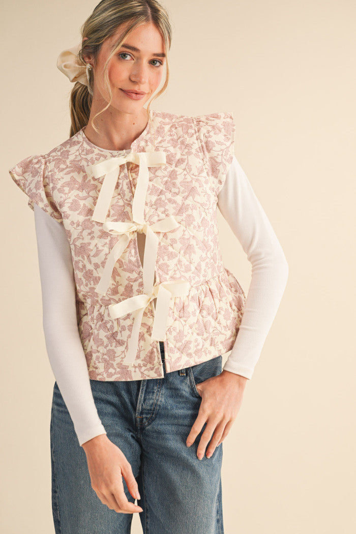 MJK4427 Floral Quilted Vest