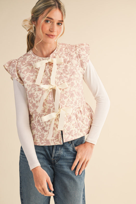 MJK4427 Floral Quilted Vest