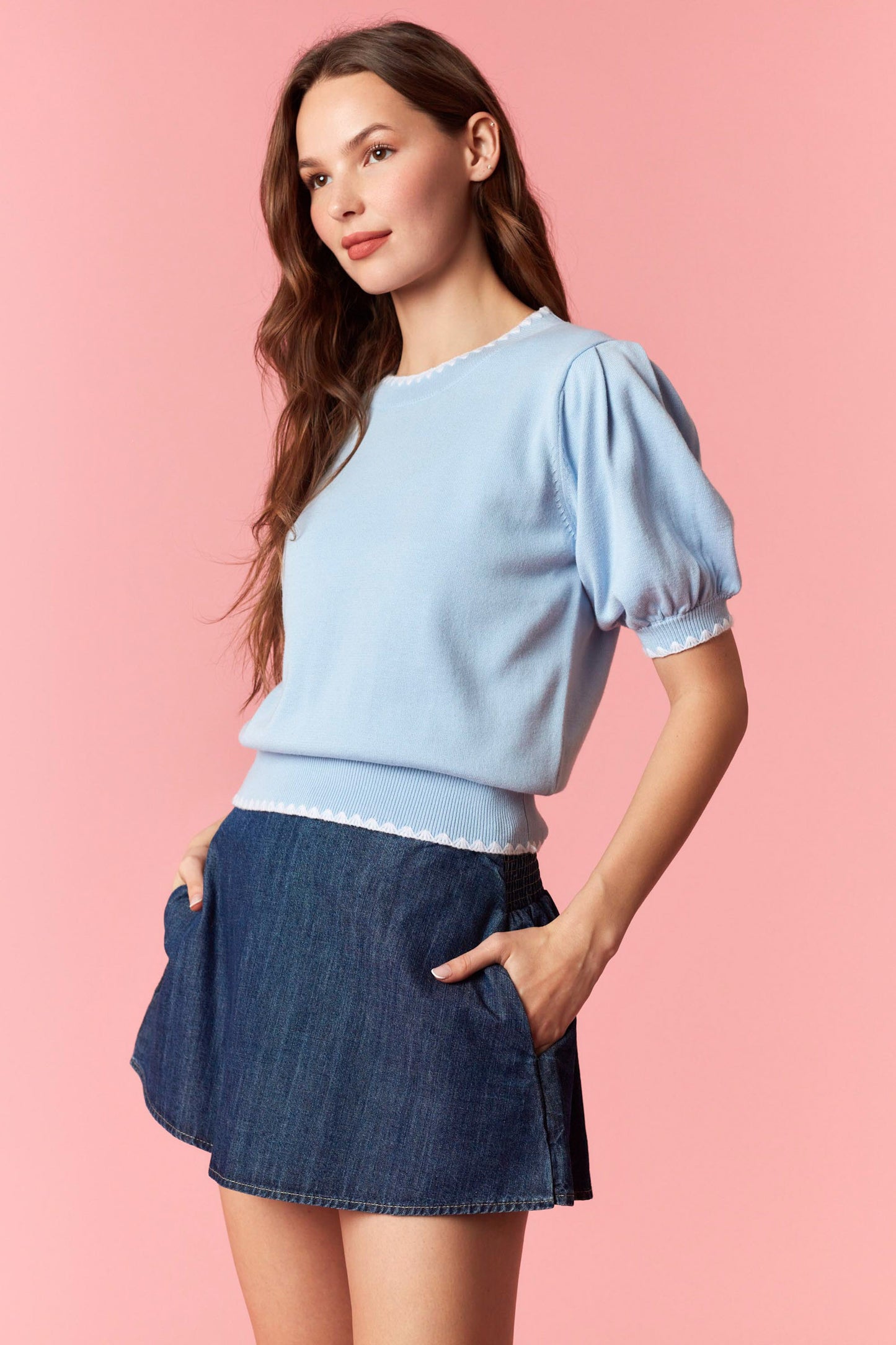 IKT39718-04 Bubble Sleeve Sweater Top