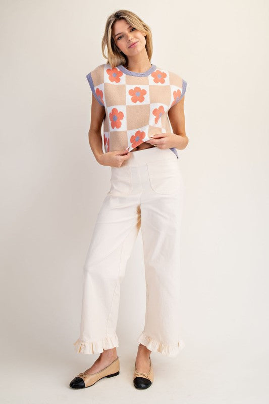 PK14534 Straight Leg Ruffled Hem Pants