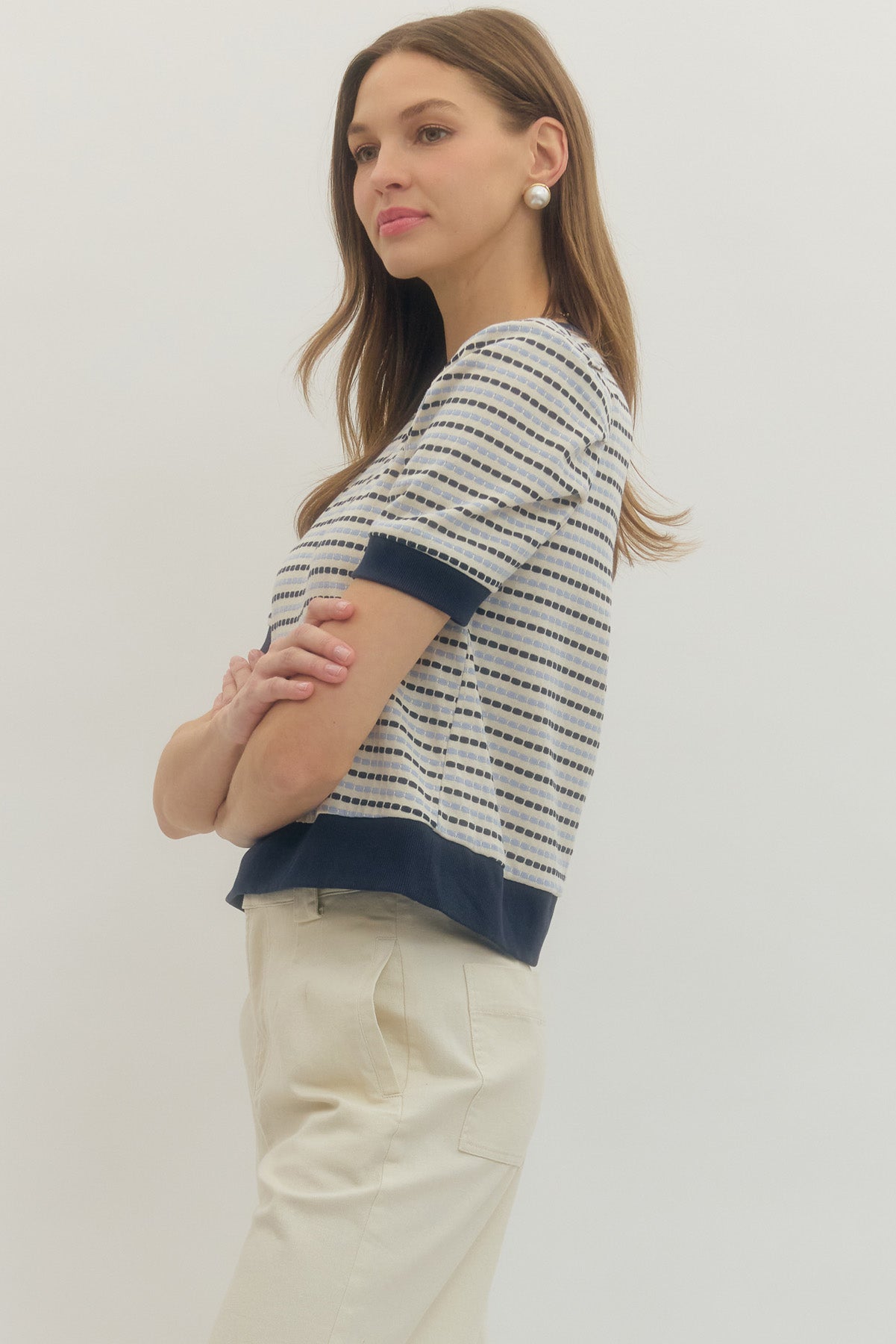 T30445 Two Tone Striped Top