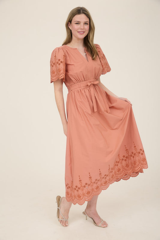 CR2569 Embroidery Detail Midi Dress