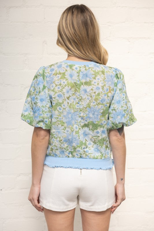 36737 Floral Print Embroidered Top