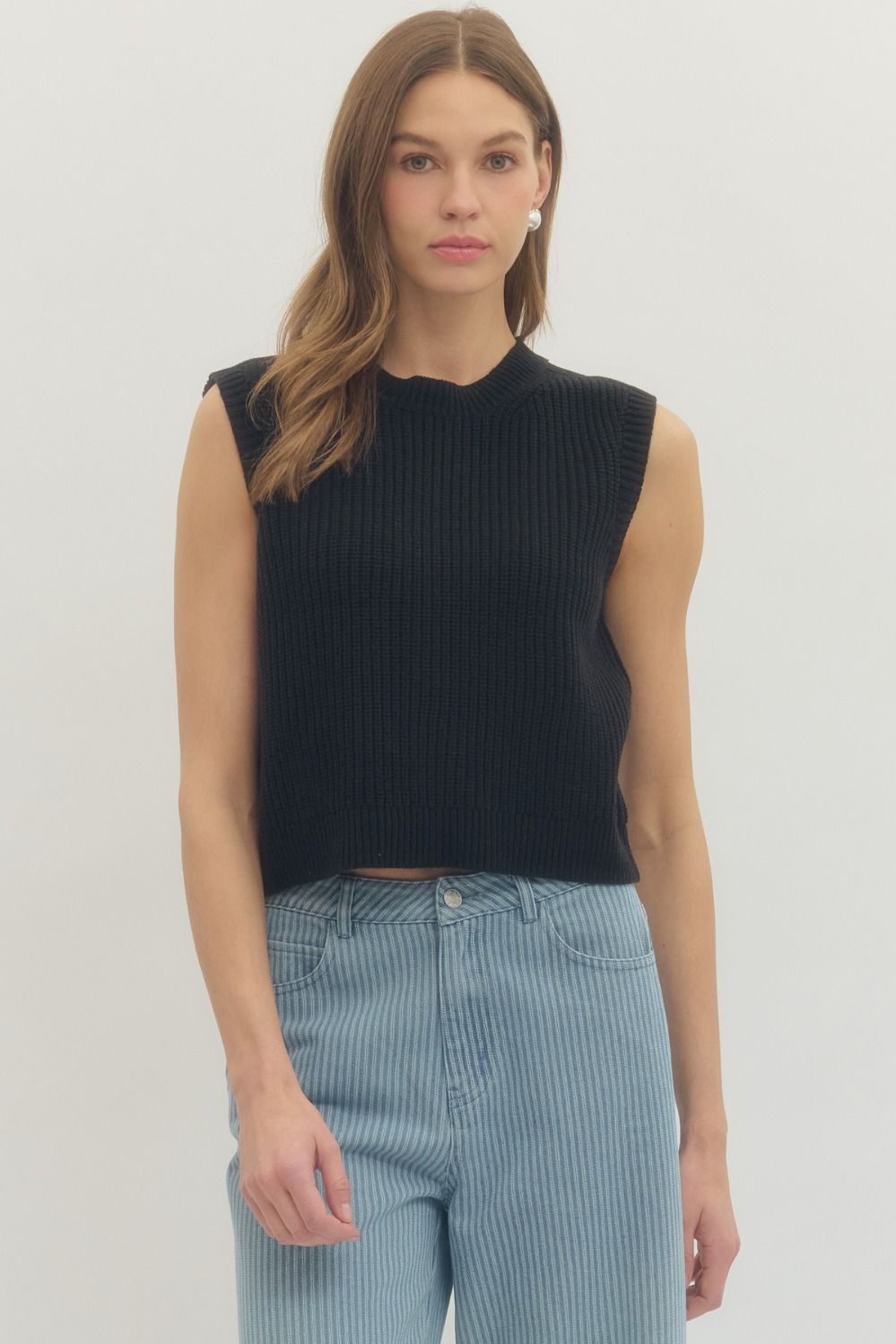 T30516 Solid Sleeveless Sweater Top