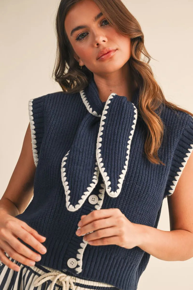 MSW11059 Tie Neck Sweater Vest