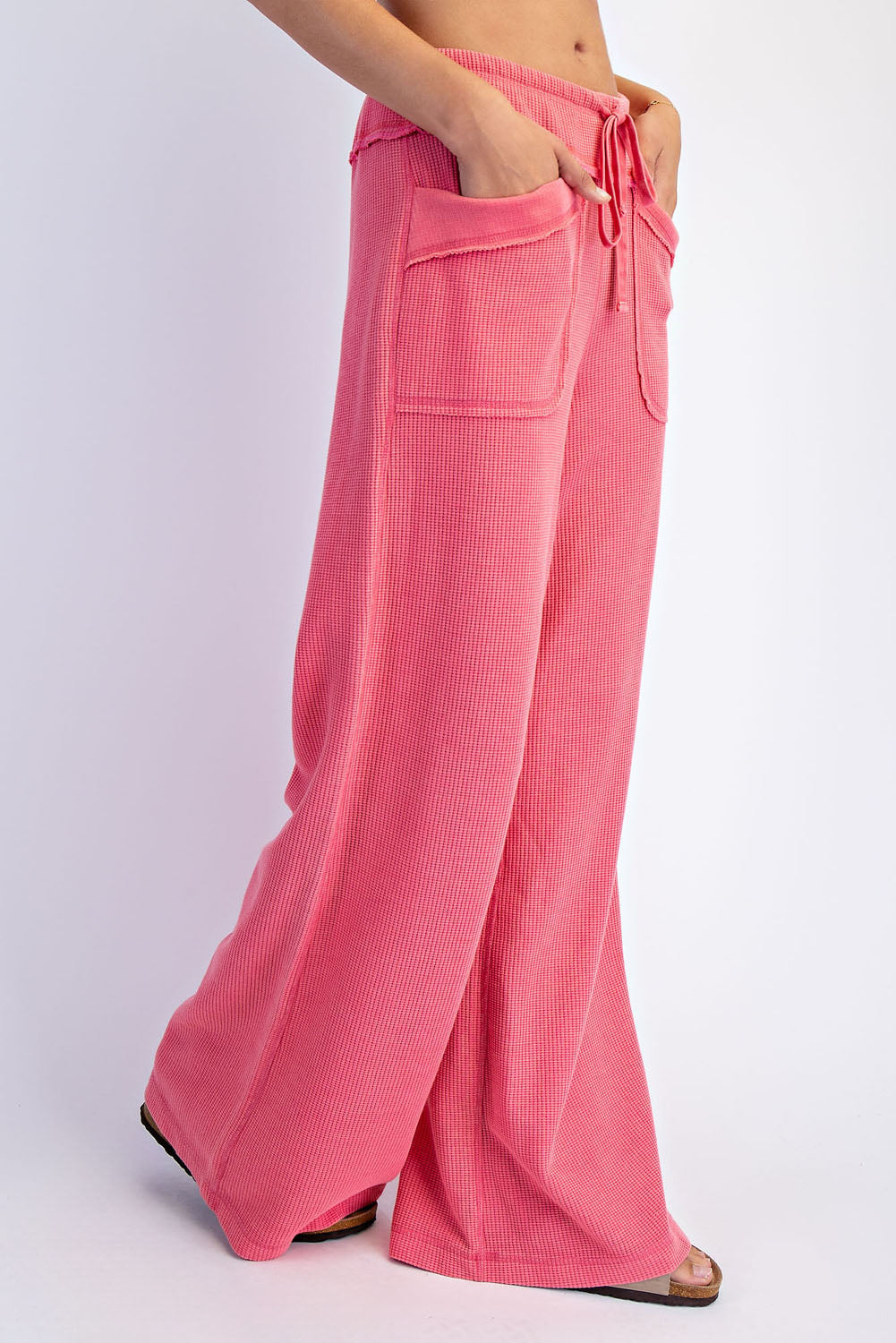 P6449 Mineral Washed Honeycomb Wide Leg Pants