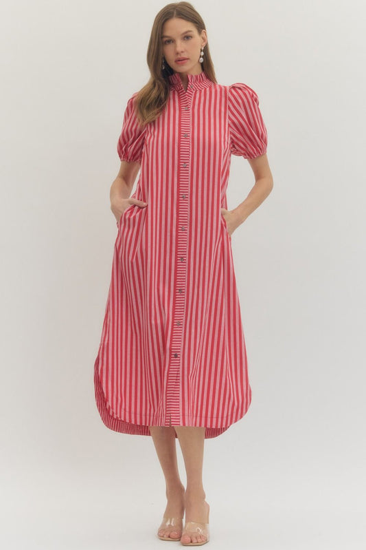 D27601 Stripe Print Midi Dress