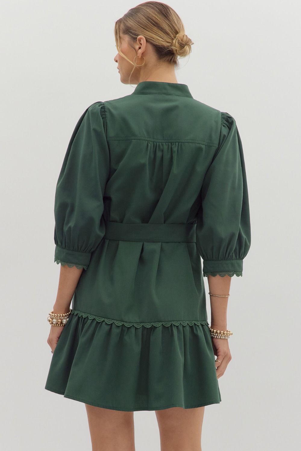 D27990 Solid 3/4 Sleeve Mini Dress